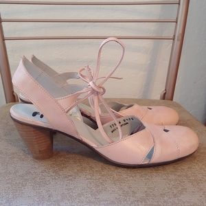 Fidji pink lace up stacked heels